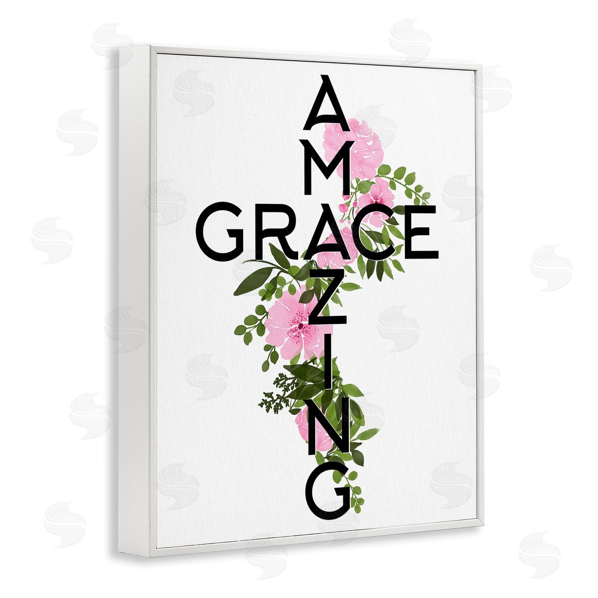 Anne Bailey Amazing Grace Pink Floral Cross Shape Botanicals White Framed Giclee Wall Art Print