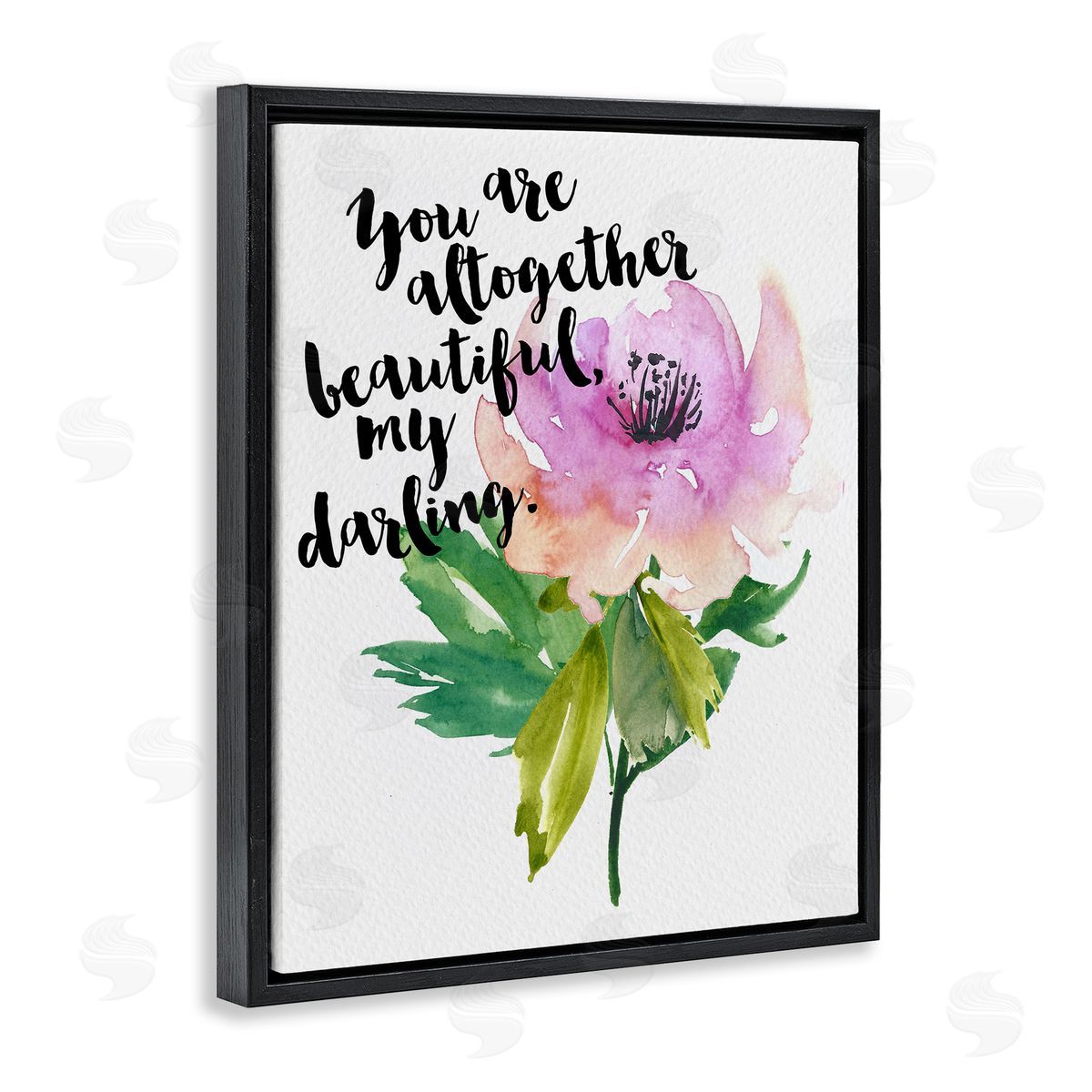 Amy Brinkman You Are Beautiful Calligraphy Quote Floral Watercolor Effect  Black Floating Frame Canvas Wall Art Print