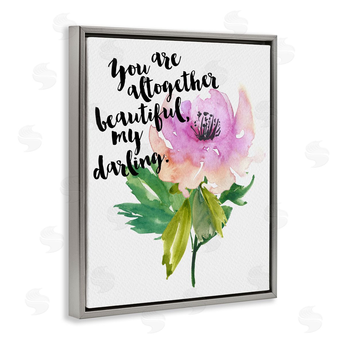 Amy Brinkman You Are Beautiful Calligraphy Quote Floral Watercolor Effect  Gray Floating Frame Canvas Wall Art Print