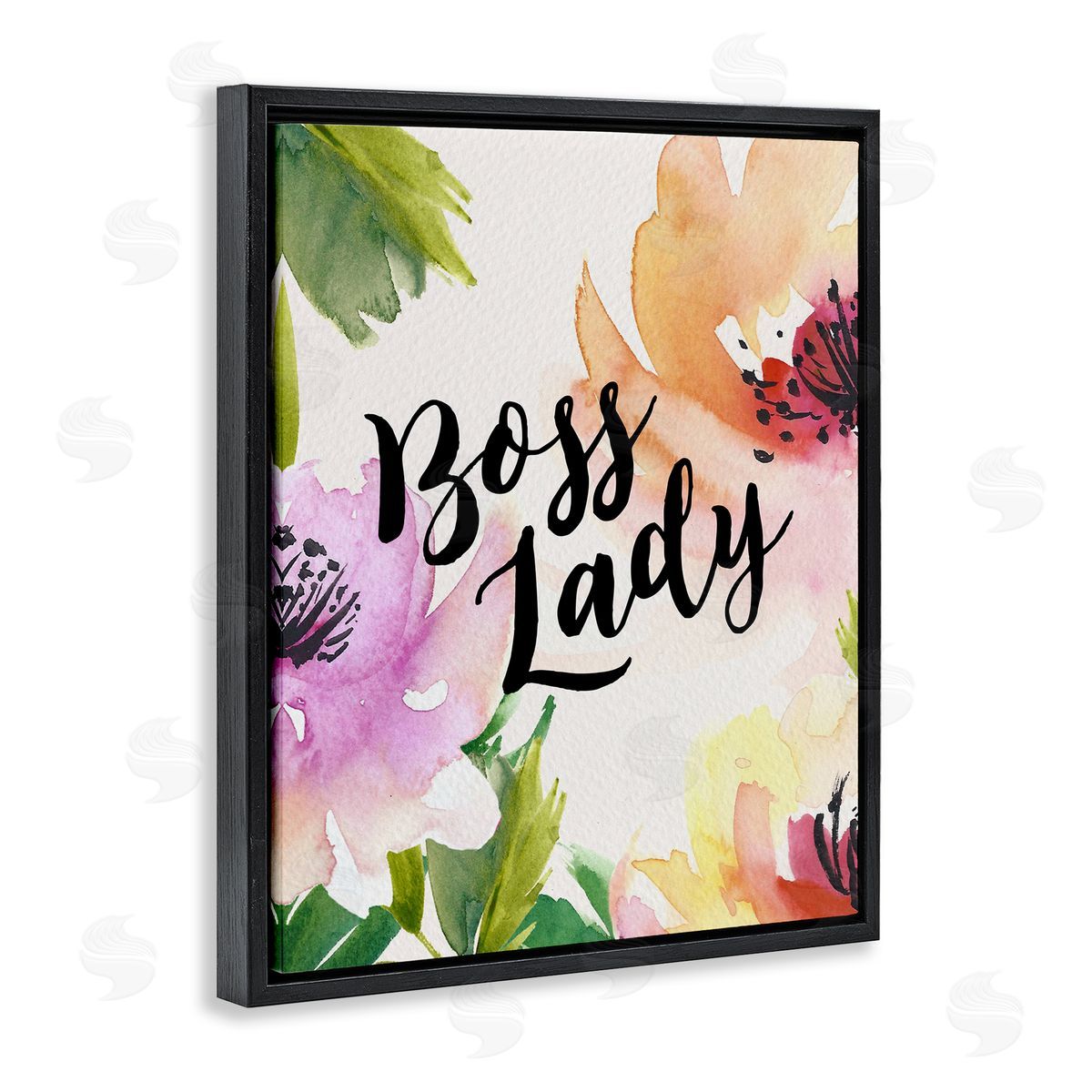 Amy Brinkman Boss Lady Girl Power Calligraphy Flower Blossom   Black Floating Frame Canvas Wall Art Print