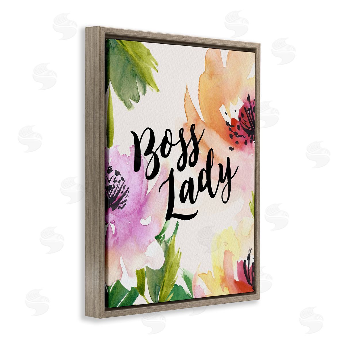 Amy Brinkman Boss Lady Girl Power Calligraphy Flower Blossom   Brown Floating Frame Canvas Wall Art Print