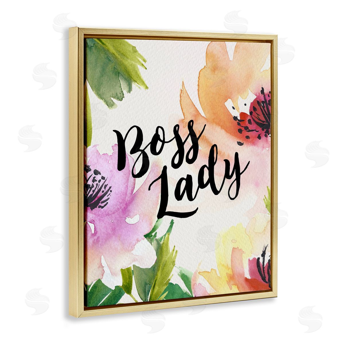 Amy Brinkman Boss Lady Girl Power Calligraphy Flower Blossom   Gold Floating Frame Canvas Wall Art Print