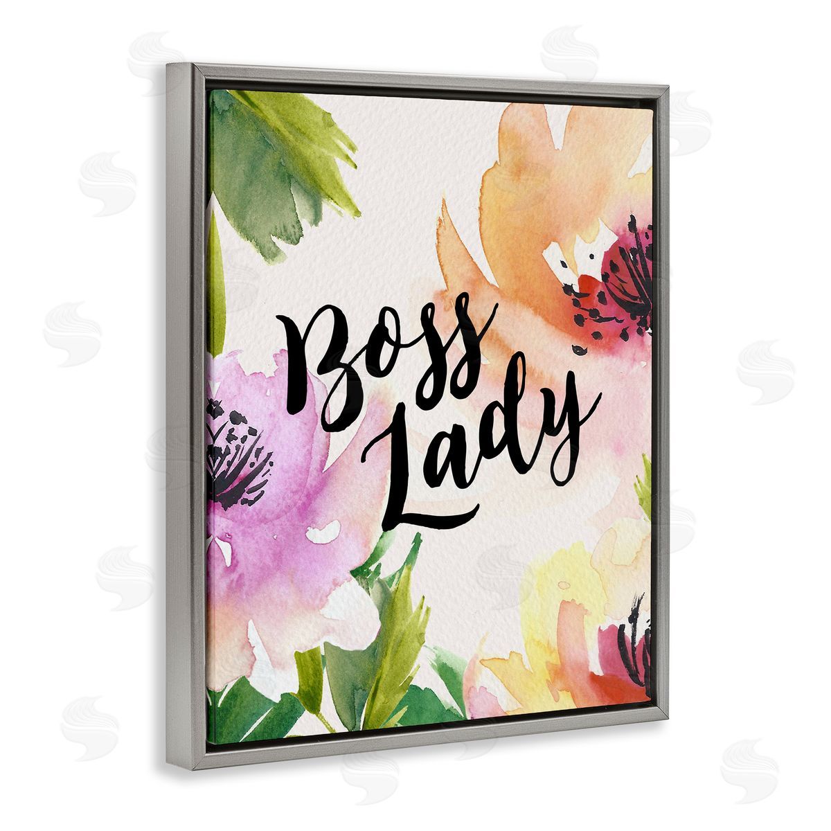 Amy Brinkman Boss Lady Girl Power Calligraphy Flower Blossom   Gray Floating Frame Canvas Wall Art Print