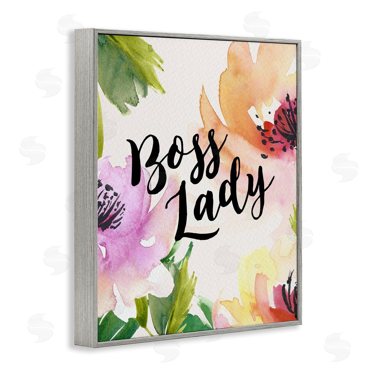 Amy Brinkman Boss Lady Girl Power Calligraphy Flower Blossom   Gray Framed Giclee Wall Art Print