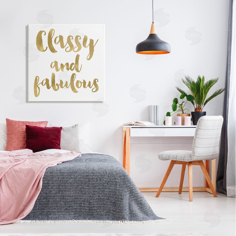 Amy Brinkman Classy and Fabulous Glam Detail Calligraphy Phrase  Canvas Wall Art in Room