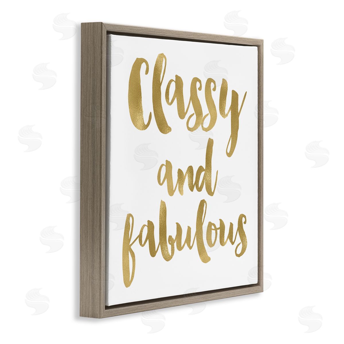 Amy Brinkman Classy and Fabulous Glam Detail Calligraphy Phrase  Brown Floating Frame Canvas Wall Art Print