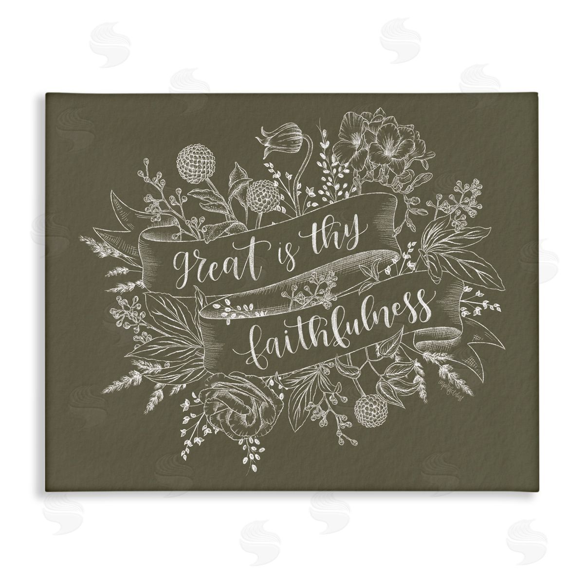 Imperfect Dust Great Is Thy Faithfulness Religious Phrase Botanical   Stretched Canvas Wall Art Print