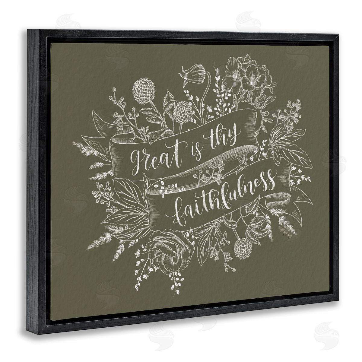 Imperfect Dust Great Is Thy Faithfulness Religious Phrase Botanical   Black Floating Frame Canvas Wall Art Print