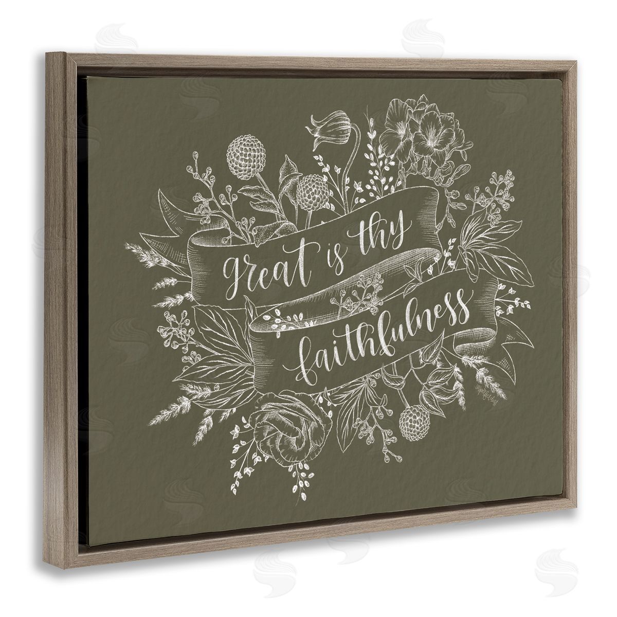 Imperfect Dust Great Is Thy Faithfulness Religious Phrase Botanical   Brown Floating Frame Canvas Wall Art Print
