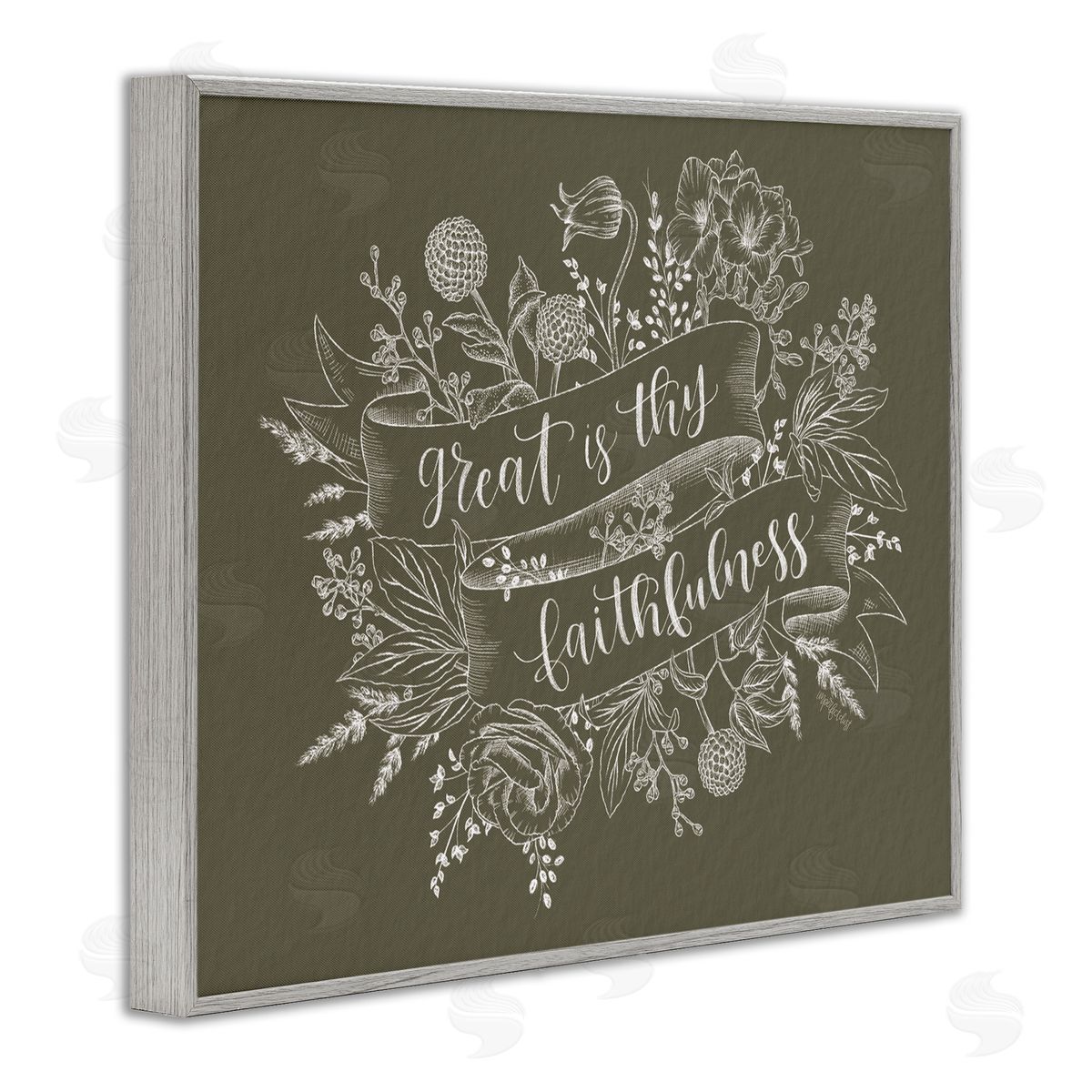 Imperfect Dust Great Is Thy Faithfulness Religious Phrase Botanical   Gray Framed Giclee Wall Art Print