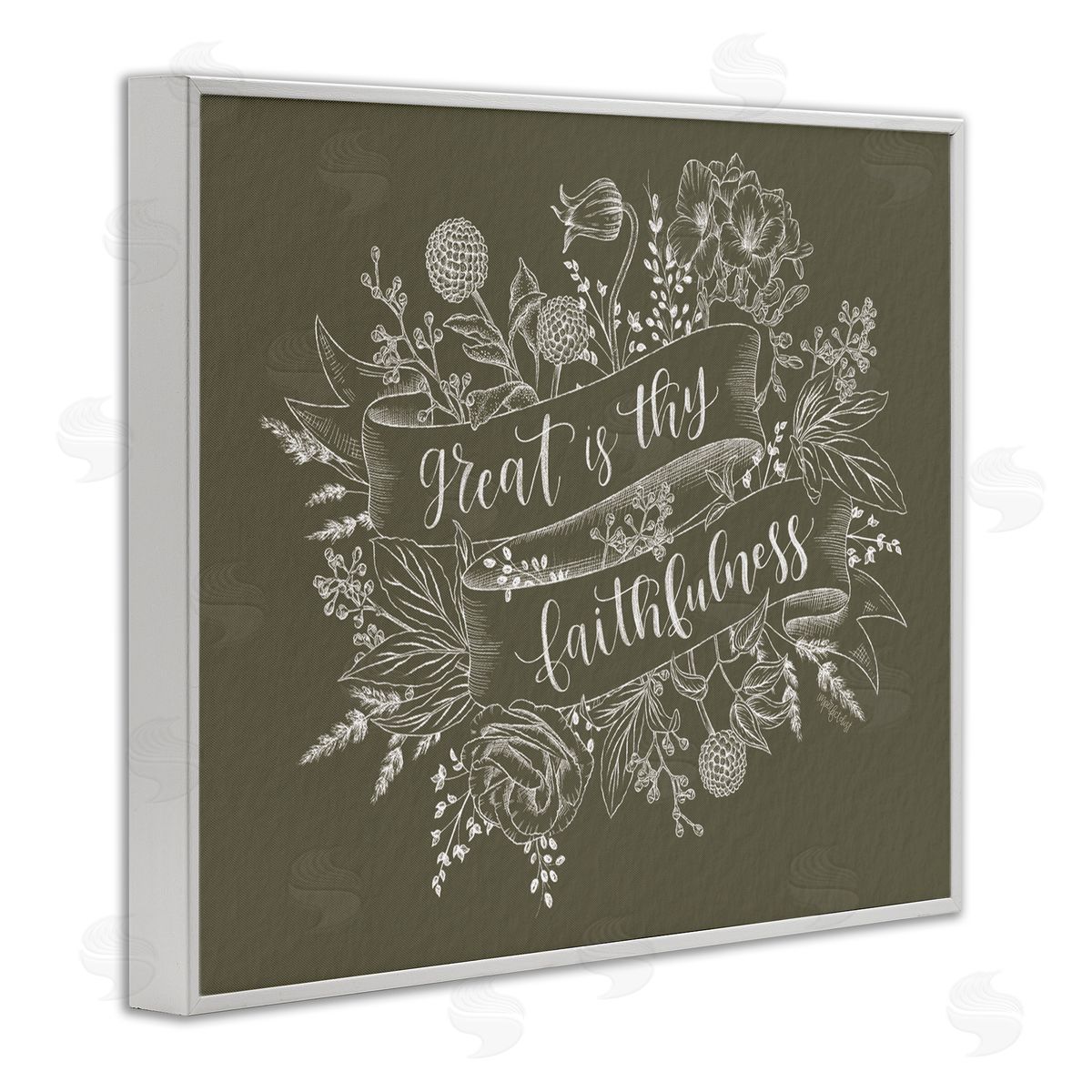 Imperfect Dust Great Is Thy Faithfulness Religious Phrase Botanical   White Framed Giclee Wall Art Print