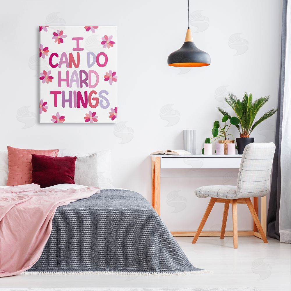 Emily Cromwell I Can Do Hard Things Humorous Floral Pattern  Canvas Wall Art Print in Room