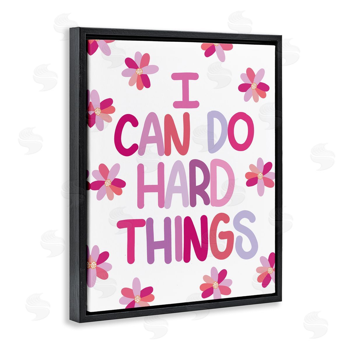 Emily Cromwell I Can Do Hard Things Humorous Floral Pattern  Black Floating Frame Canvas Wall Art Print