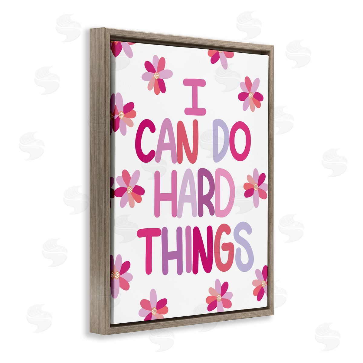 Emily Cromwell I Can Do Hard Things Humorous Floral Pattern  Brown Floating Frame Canvas Wall Art Print