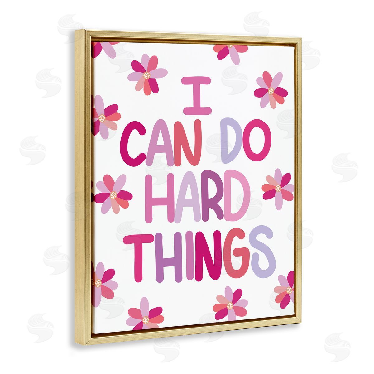 Emily Cromwell I Can Do Hard Things Humorous Floral Pattern  Gold Floating Frame Canvas Wall Art Print