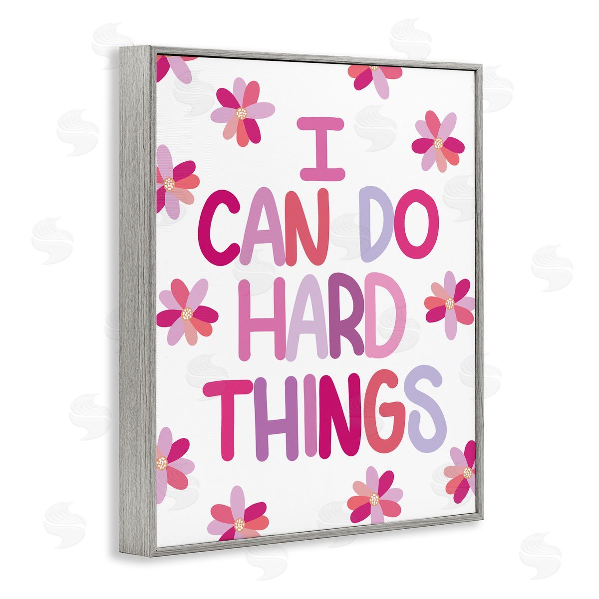 Emily Cromwell I Can Do Hard Things Humorous Floral Pattern  Gray Framed Giclee Wall Art Print