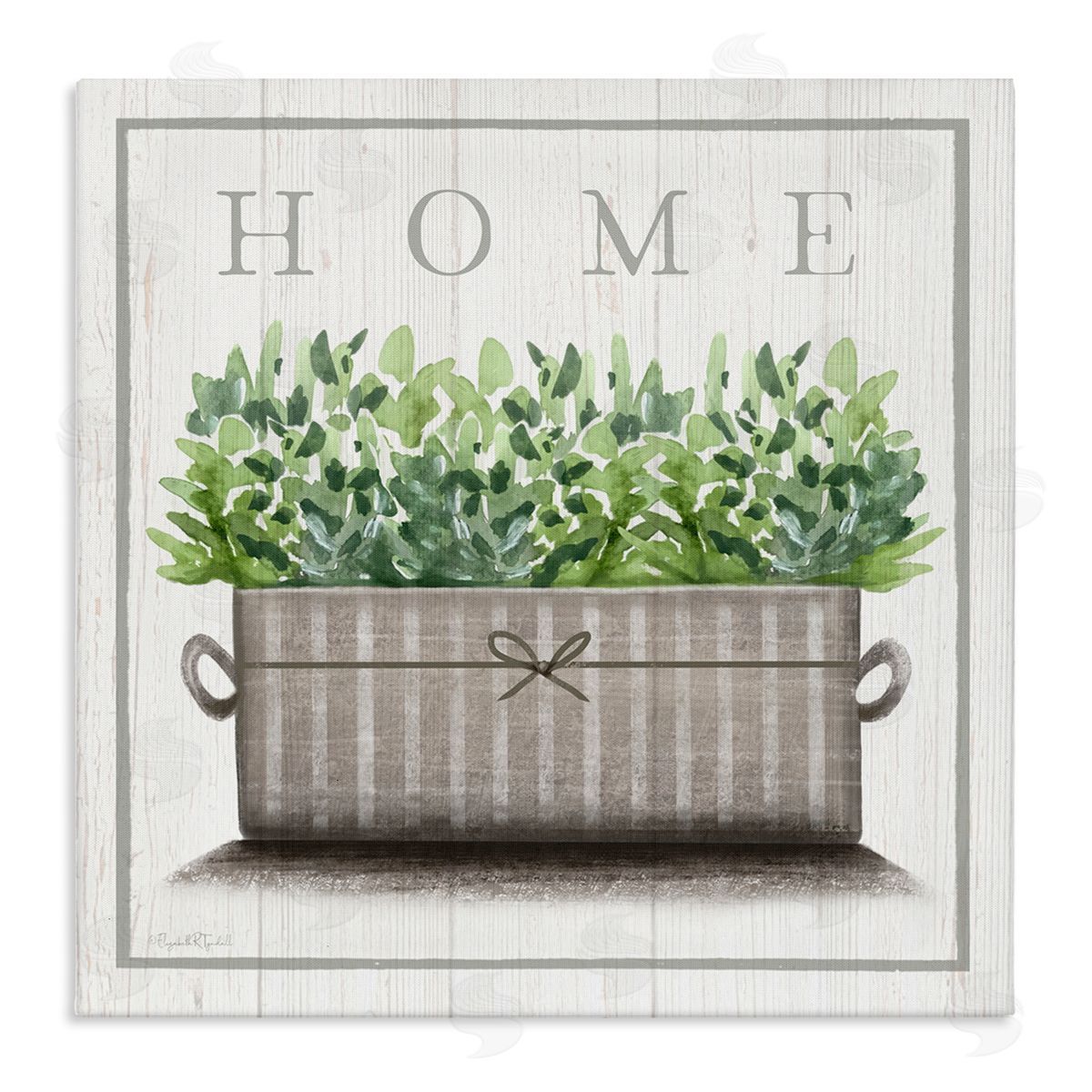 Elizabeth Tyndall Country Home Potted Plant Rustic Pattern Sign Stretched Canvas Wall Art Print