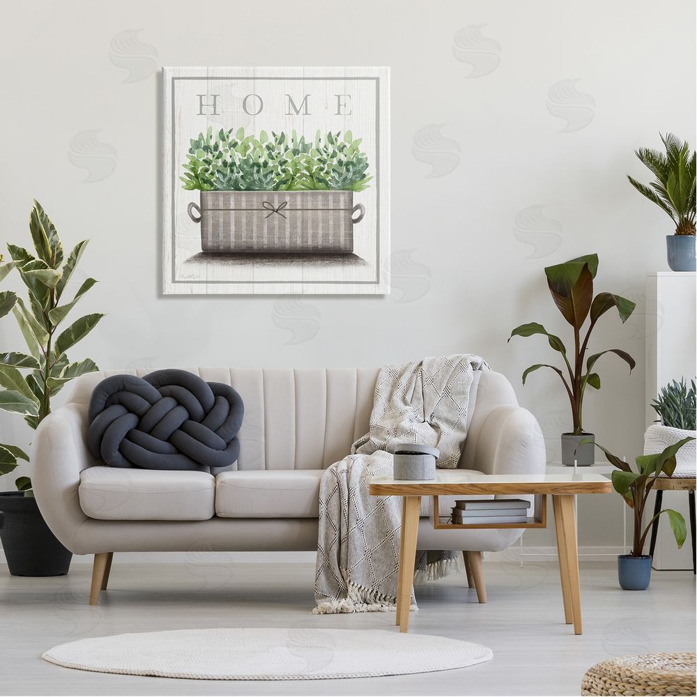 Elizabeth Tyndall Country Home Potted Plant Rustic Pattern Sign Canvas Wall Art in Room