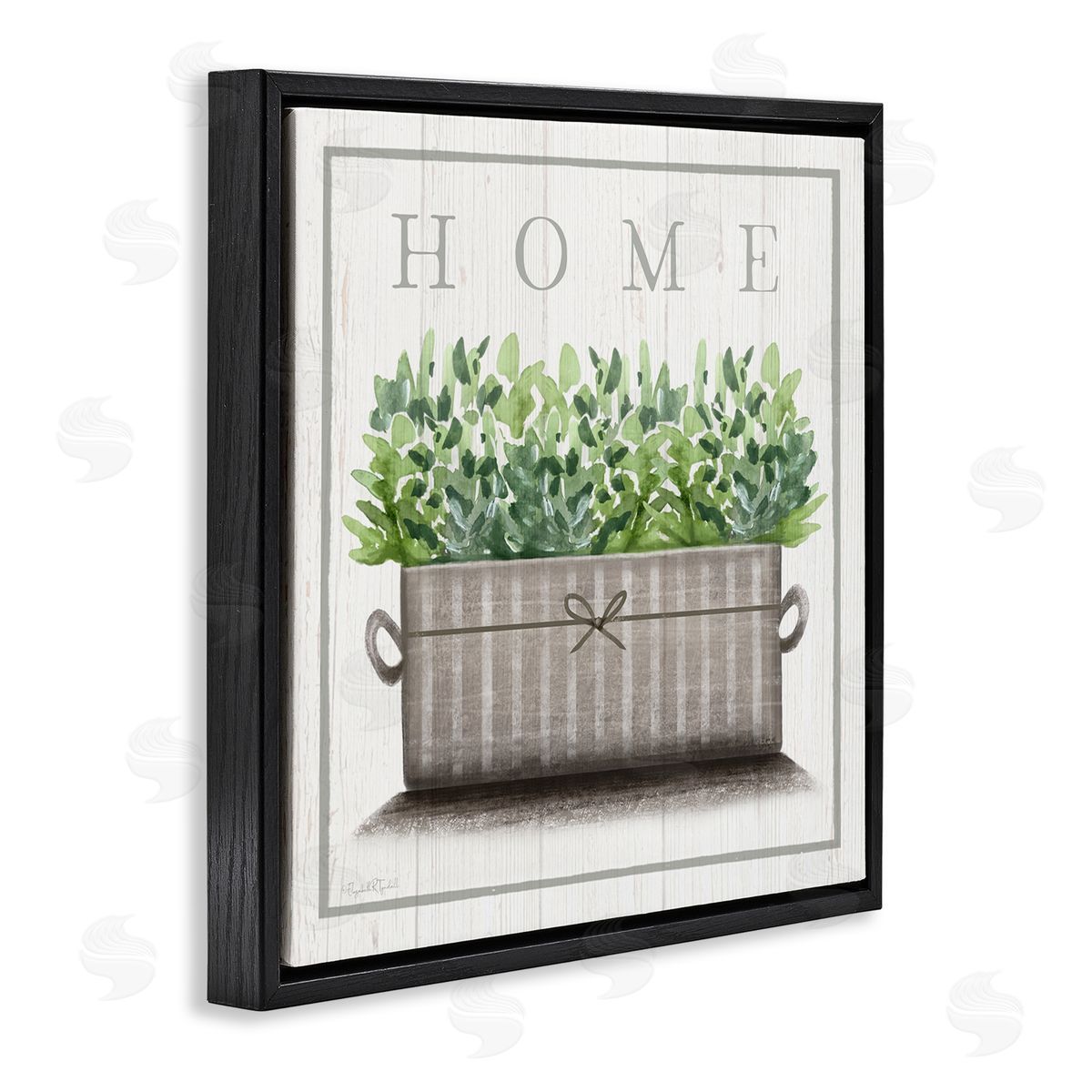 Elizabeth Tyndall Country Home Potted Plant Rustic Pattern Sign Black Floating Frame Canvas Wall Art Print