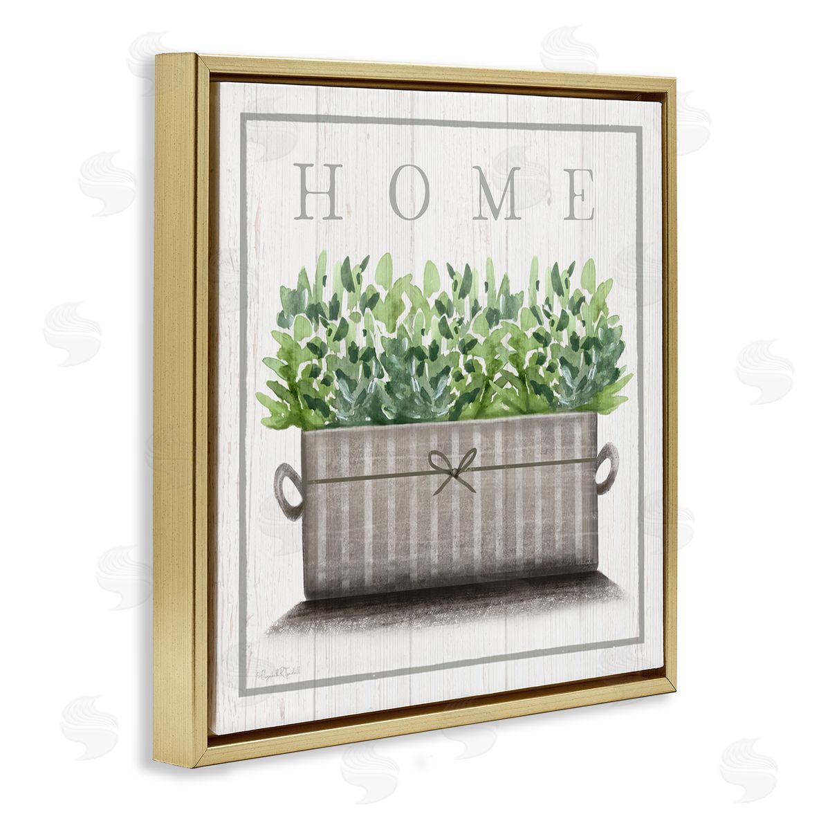Elizabeth Tyndall Country Home Potted Plant Rustic Pattern Sign Gold Floating Frame Canvas Wall Art Print