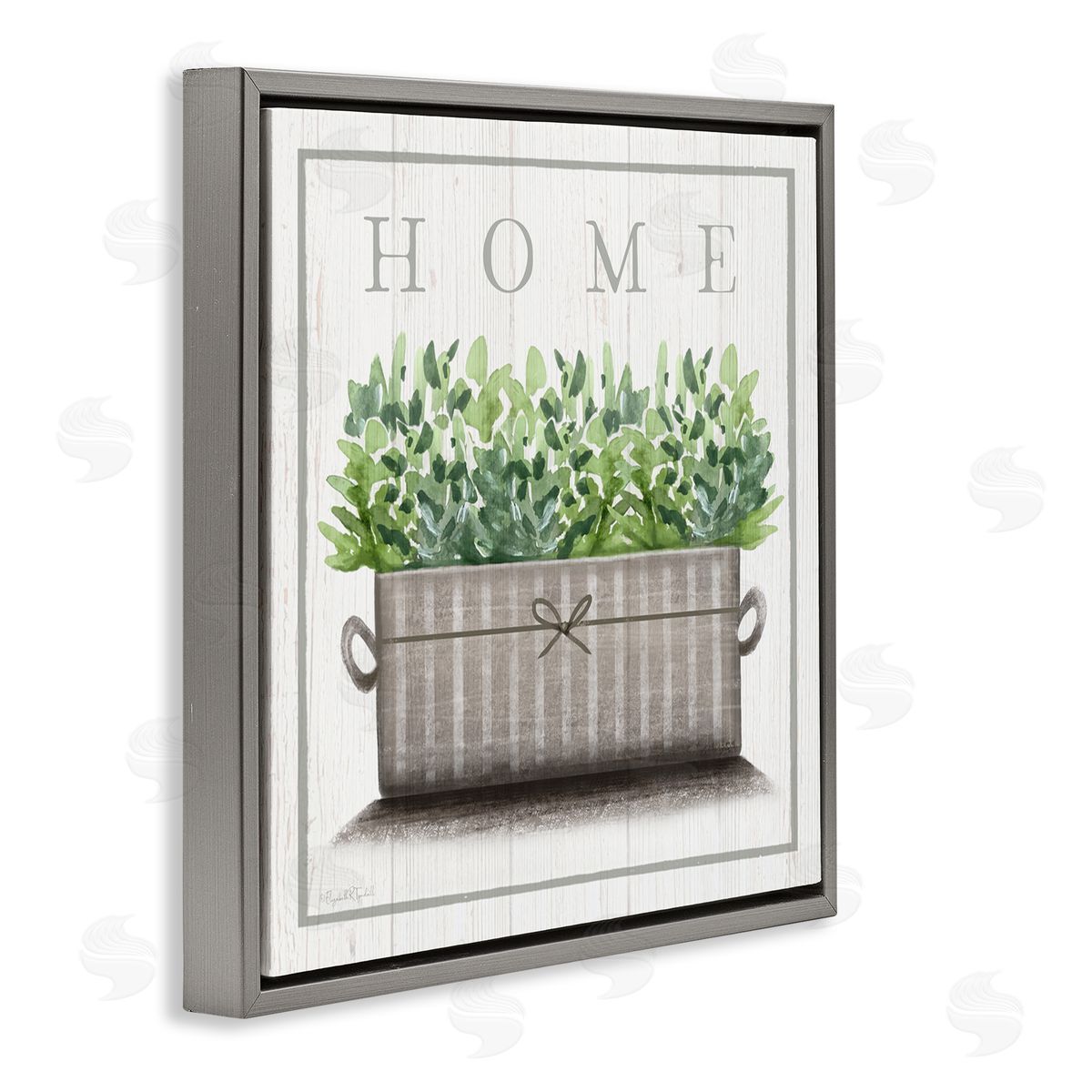 Elizabeth Tyndall Country Home Potted Plant Rustic Pattern Sign Gray Floating Frame Canvas Wall Art Print