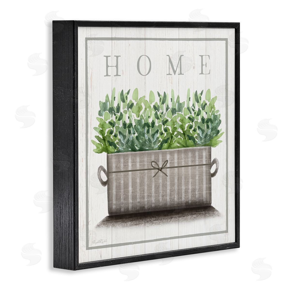 Elizabeth Tyndall Country Home Potted Plant Rustic Pattern Sign Black Framed Glicee Wall Art Print