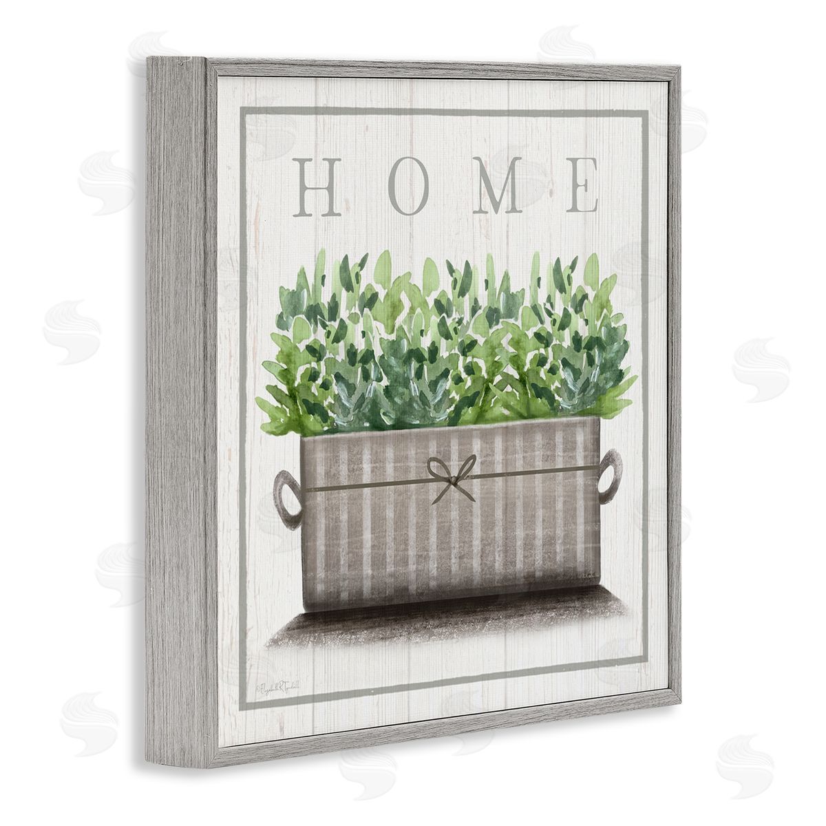 Elizabeth Tyndall Country Home Potted Plant Rustic Pattern Sign Gray Framed Glicee Wall Art Print