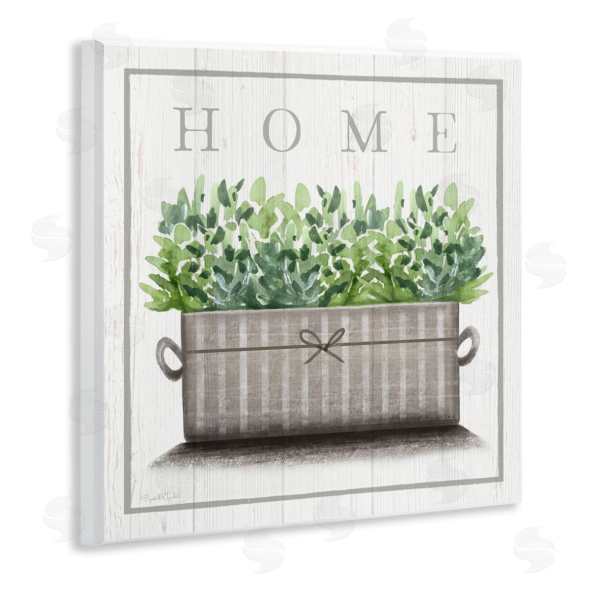 Elizabeth Tyndall Country Home Potted Plant Rustic Pattern Sign Wooden Wall Plaque Art Print