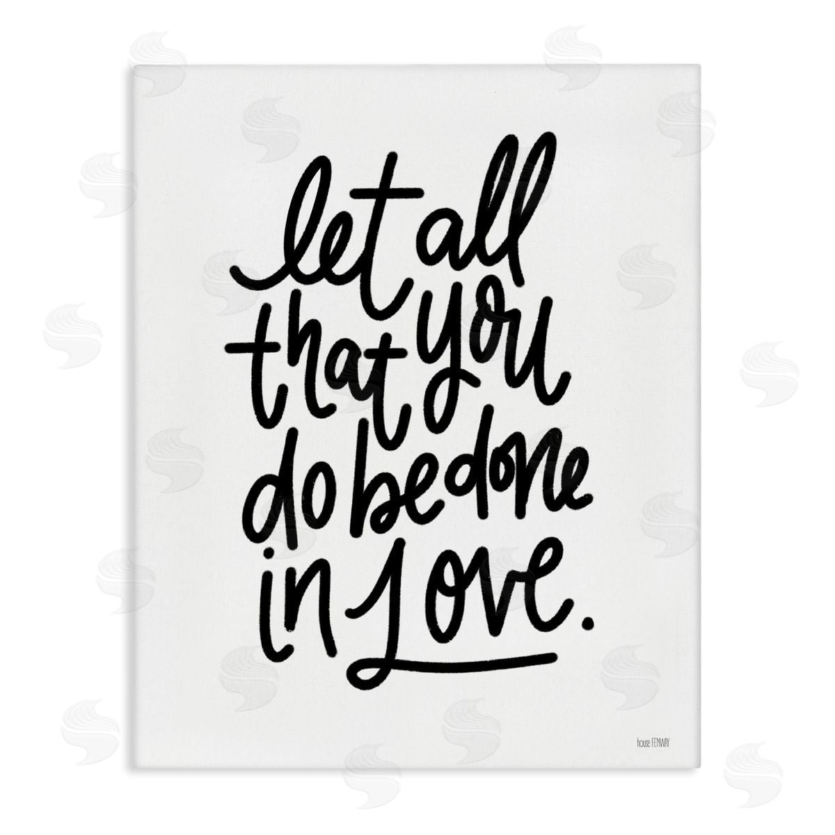 House Fenway Done in Love Romanic Fancy Calligraphy Phrase  Stretched Canvas Wall Art Print