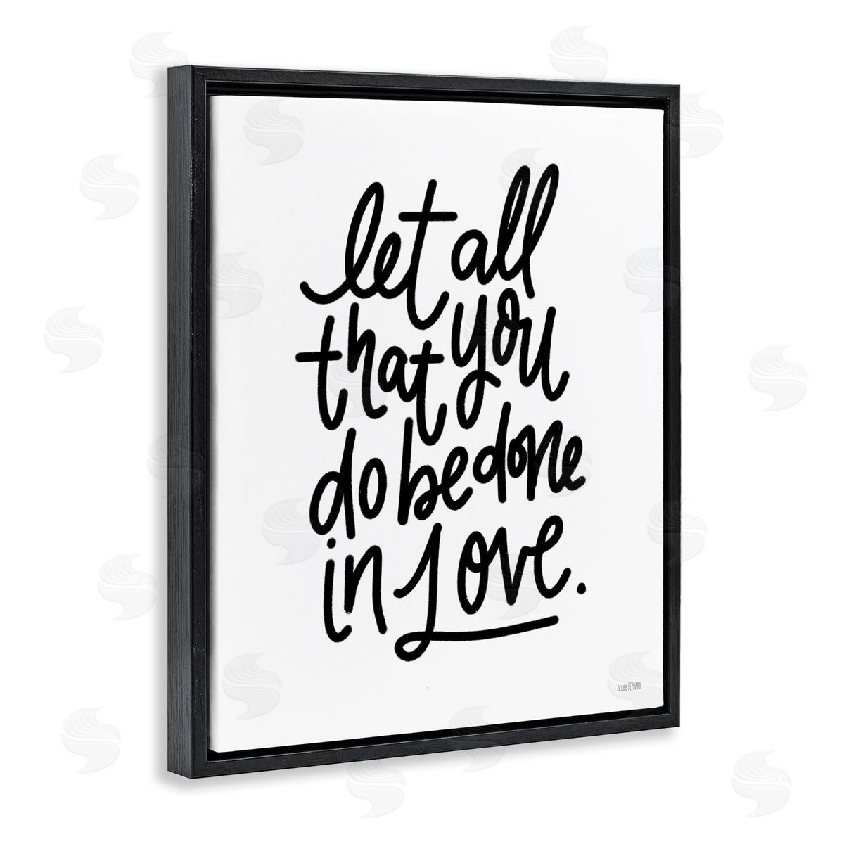 House Fenway Done in Love Romanic Fancy Calligraphy Phrase  Black Floating Frame Canvas Wall Art Print