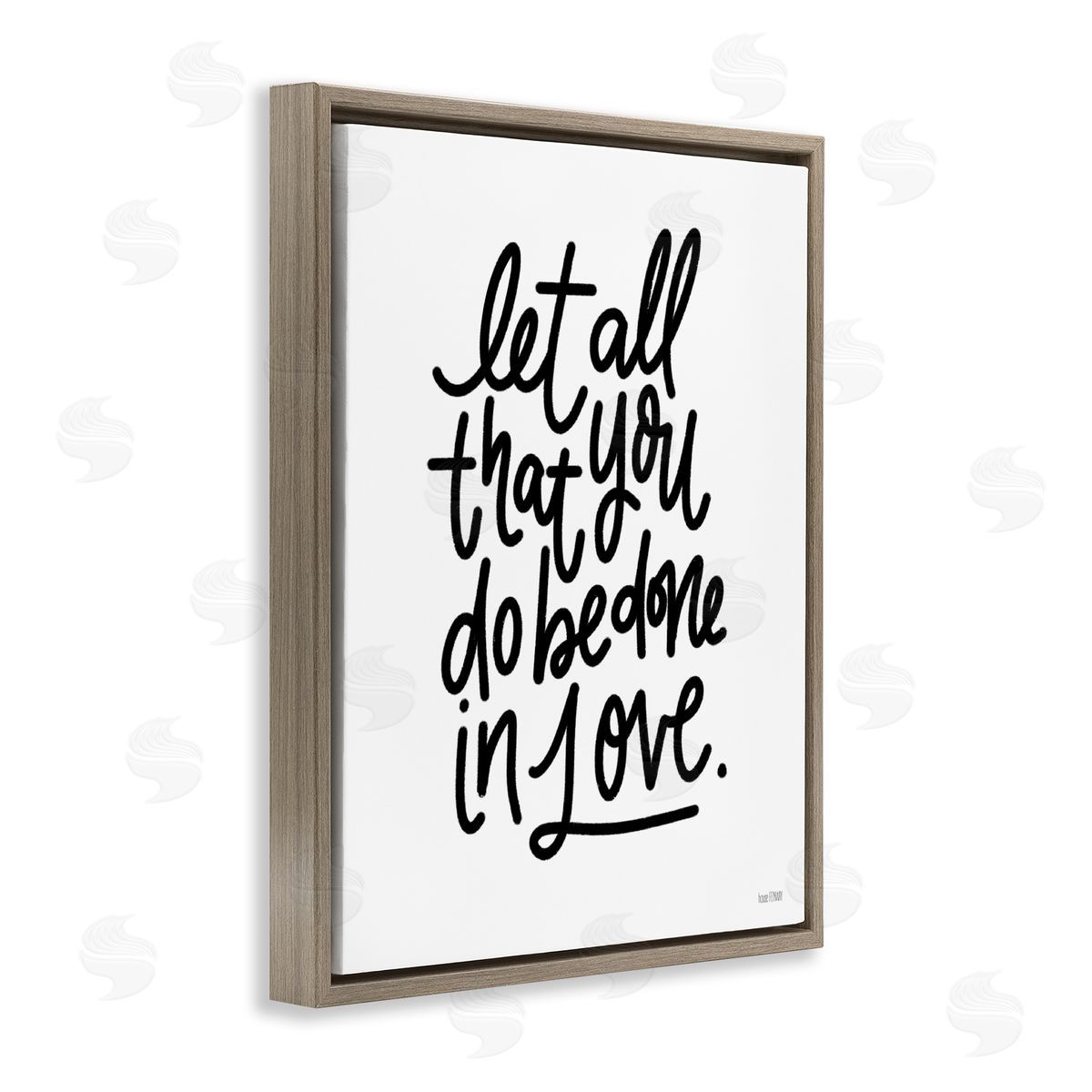 House Fenway Done in Love Romanic Fancy Calligraphy Phrase  Brown Floating Frame Canvas Wall Art Print