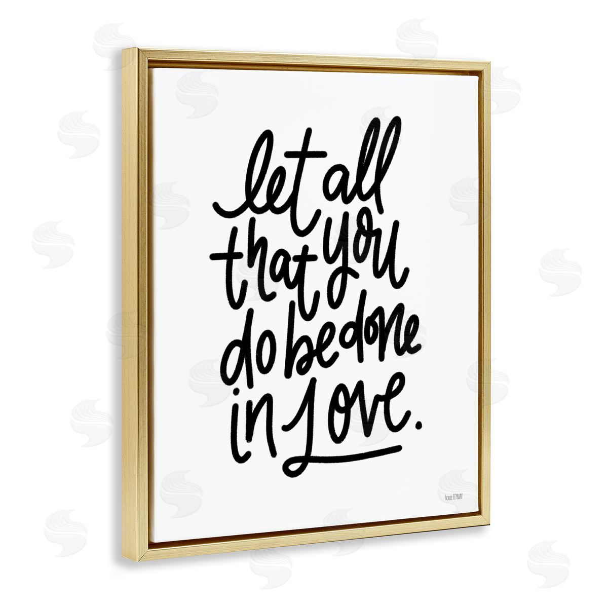 House Fenway Done in Love Romanic Fancy Calligraphy Phrase  Gold Floating Frame Canvas Wall Art Print