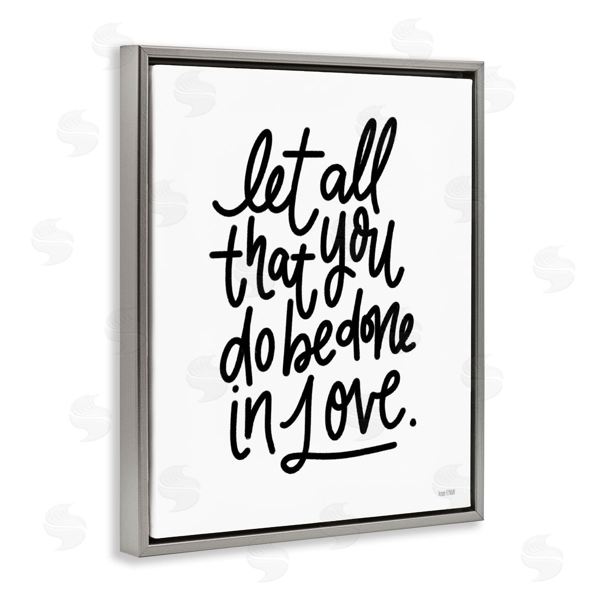 House Fenway Done in Love Romanic Fancy Calligraphy Phrase  Gray Floating Frame Canvas Wall Art Print