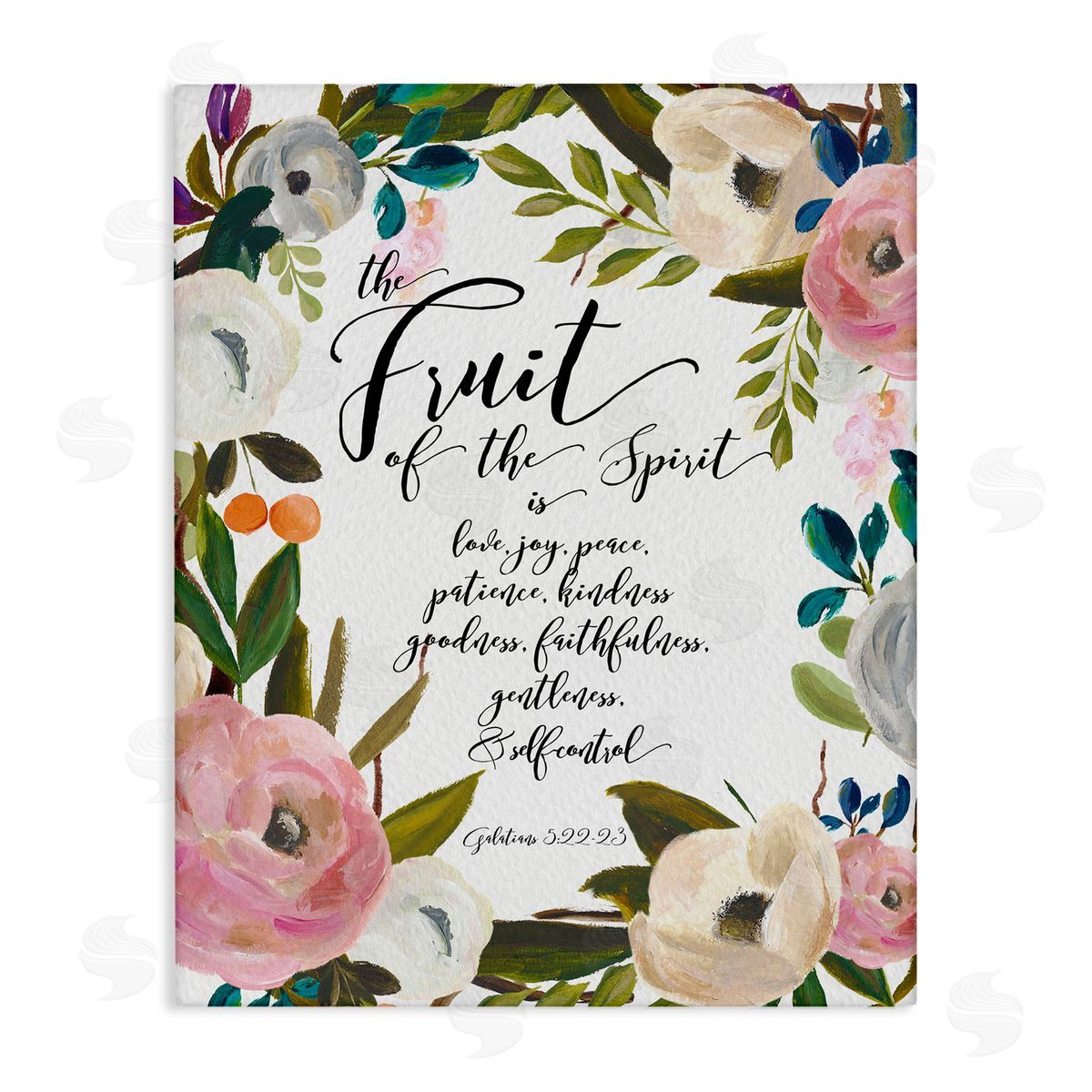 Amy Brinkman Fruit of the Spirit Religious Faith Calligraphy Passage  Stretched Canvas Wall Art Print