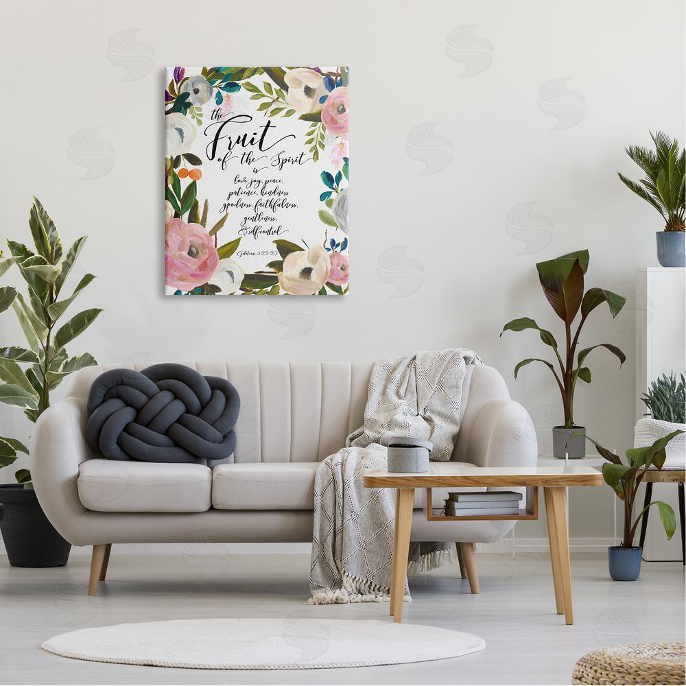 Amy Brinkman Fruit of the Spirit Religious Faith Calligraphy Passage  Canvas Wall Art Print in Room