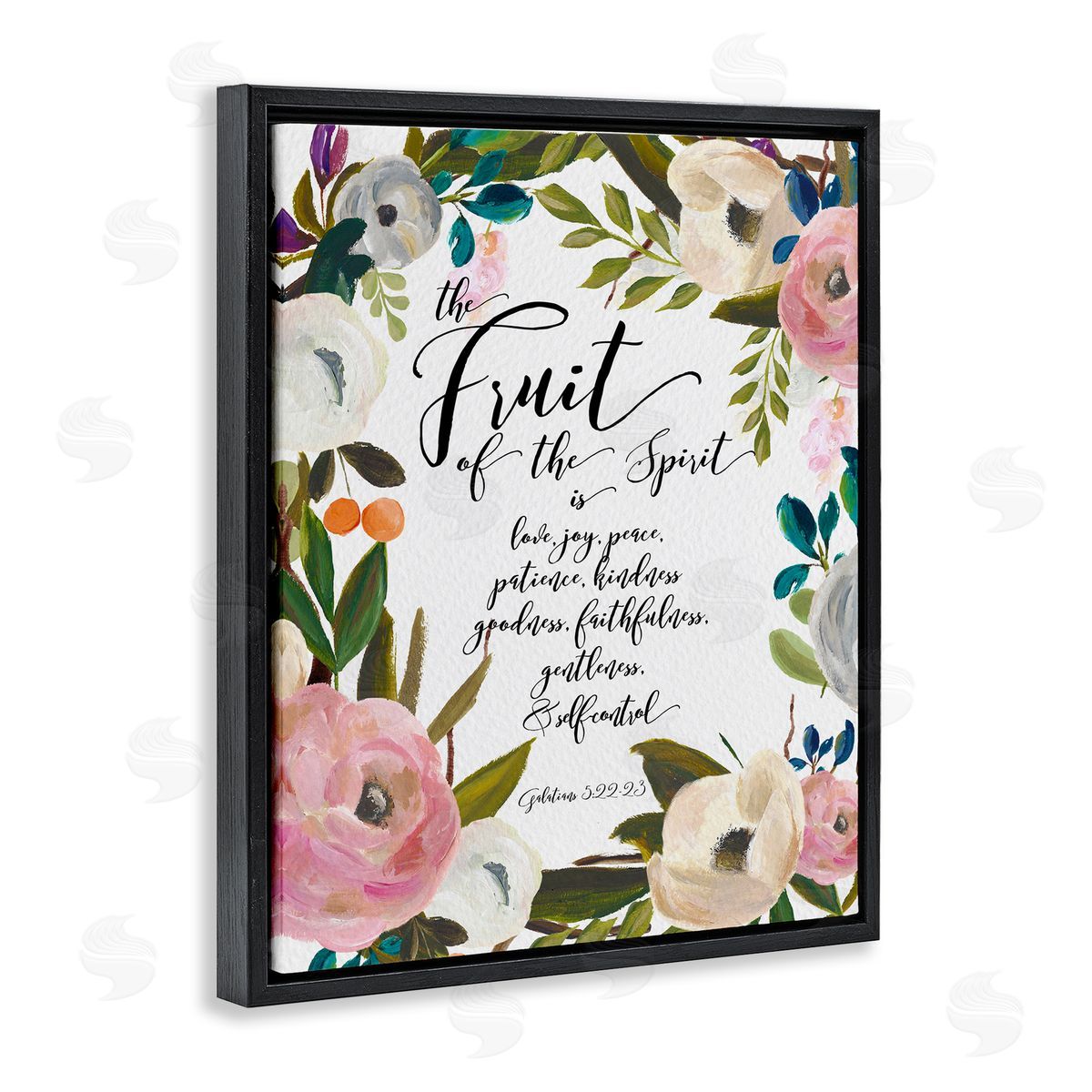 Amy Brinkman Fruit of the Spirit Religious Faith Calligraphy Passage  Black Floating Frame Canvas Wall Art Print