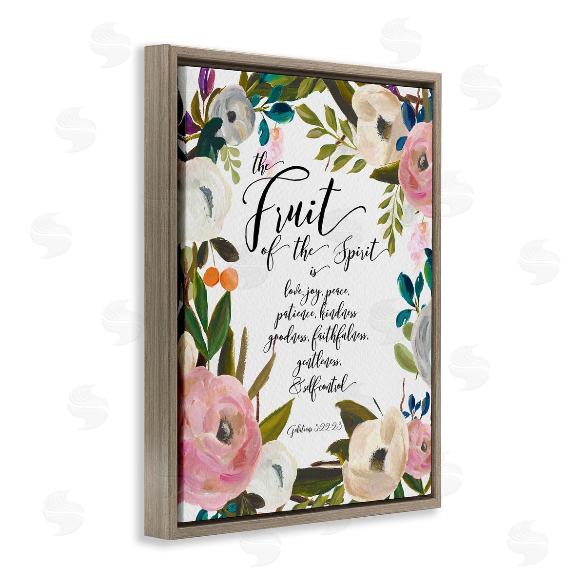 Amy Brinkman Fruit of the Spirit Religious Faith Calligraphy Passage  Brown Floating Frame Canvas Wall Art Print