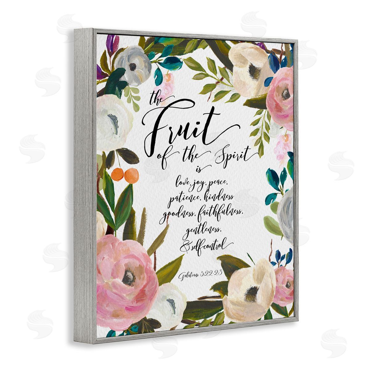 Amy Brinkman Fruit of the Spirit Religious Faith Calligraphy Passage  Gray Framed Giclee Wall Art Print