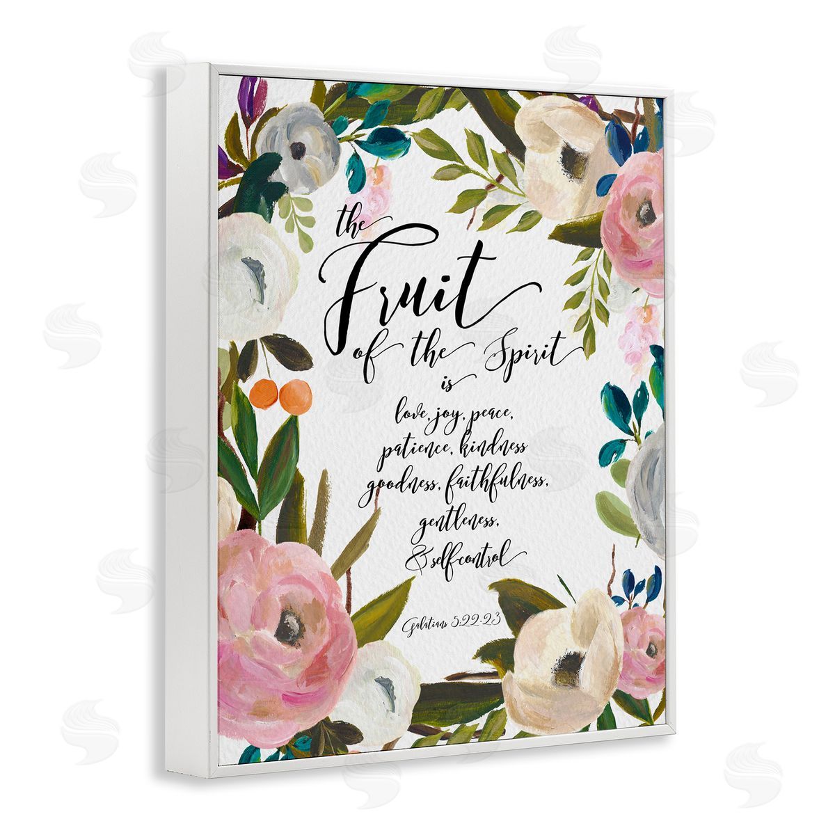 Amy Brinkman Fruit of the Spirit Religious Faith Calligraphy Passage  White Framed Giclee Wall Art Print