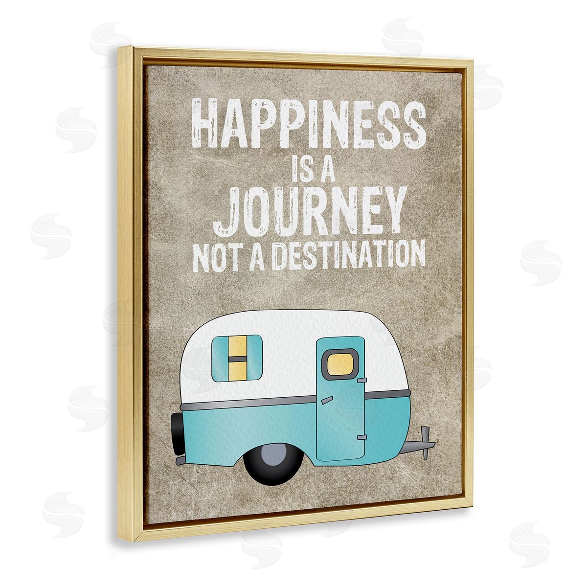 Amy Brinkman Happiness is a Journey Inspirational Adventure Quote  Gold Floating Frame Canvas Wall Art Print
