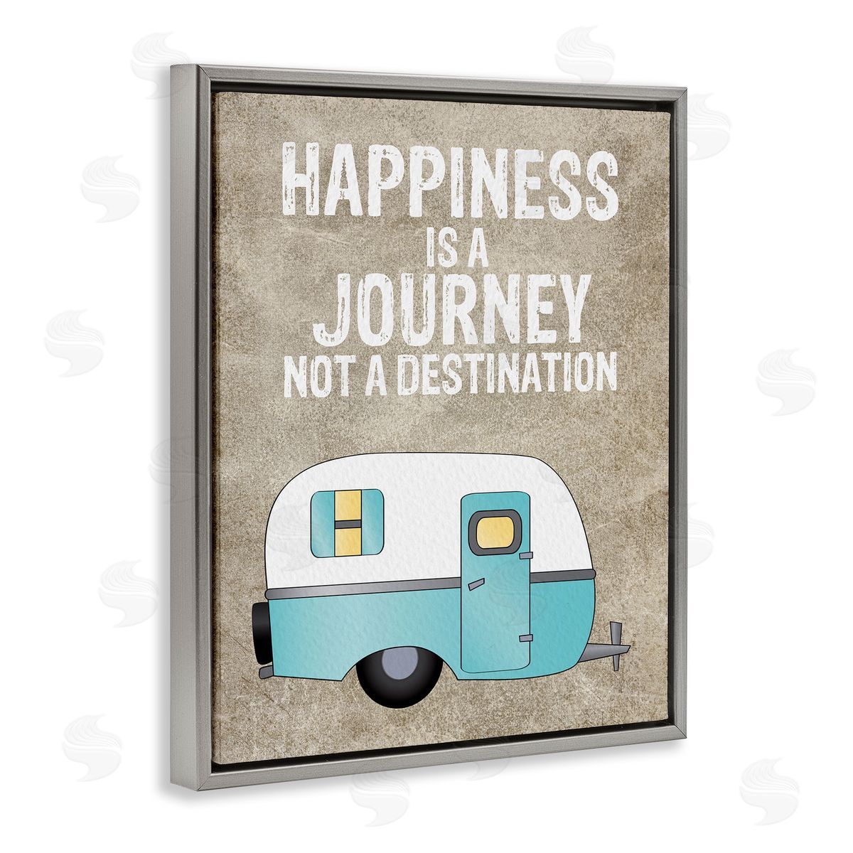 Amy Brinkman Happiness is a Journey Inspirational Adventure Quote  Gray Floating Frame Canvas Wall Art Print