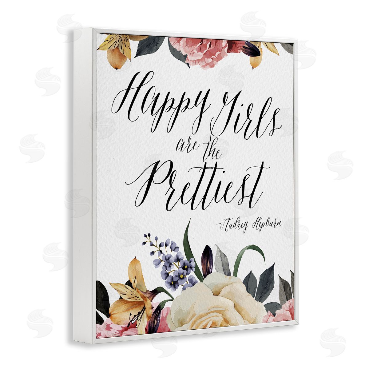 Amy Brinkman Happy Girls Are Prettiest Quote Floral Blossom   White Framed Giclee Wall Art Print