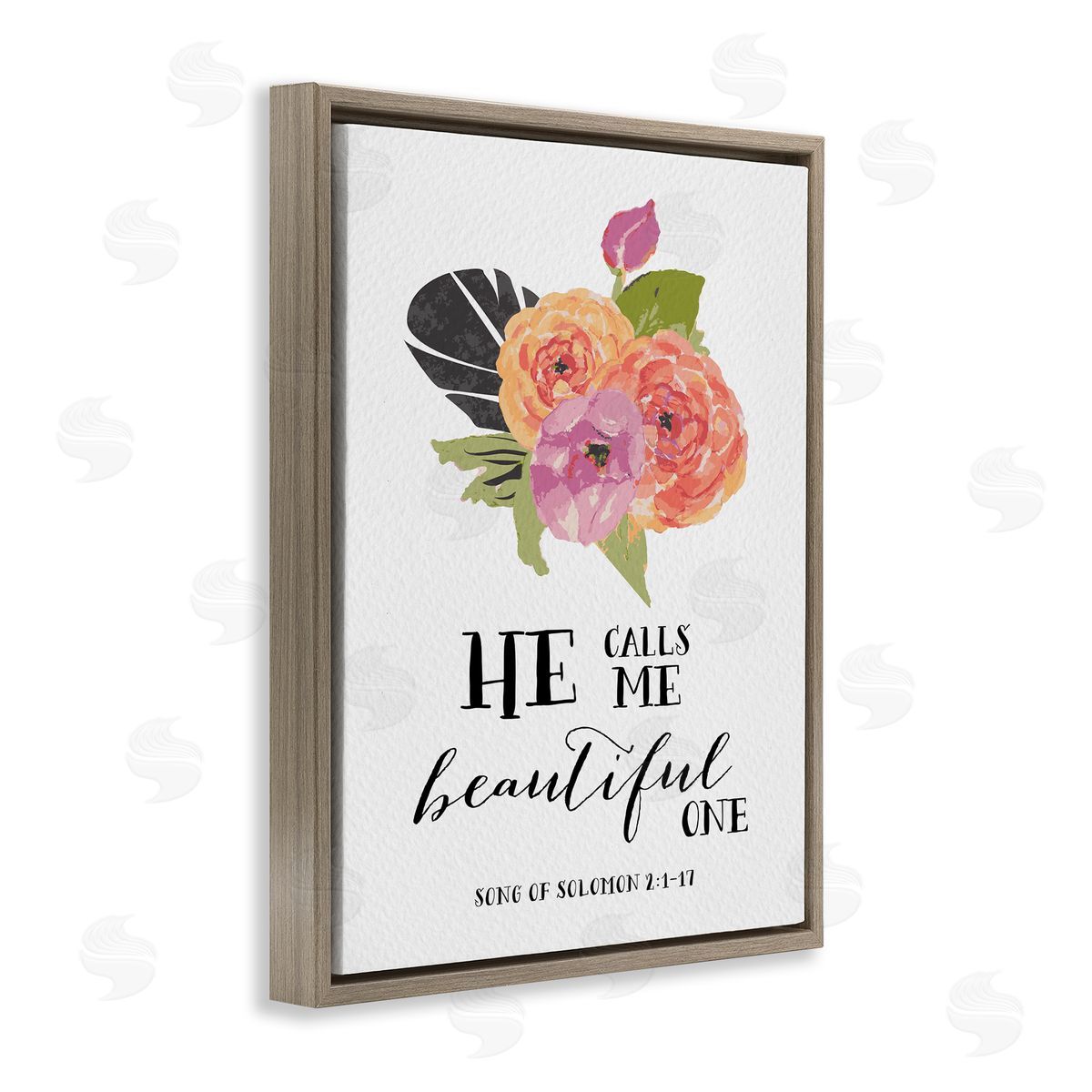 Amy Brinkman He Calls Me Beautiful One Spiritual Quote Typography  Brown Floating Frame Canvas Wall Art Print