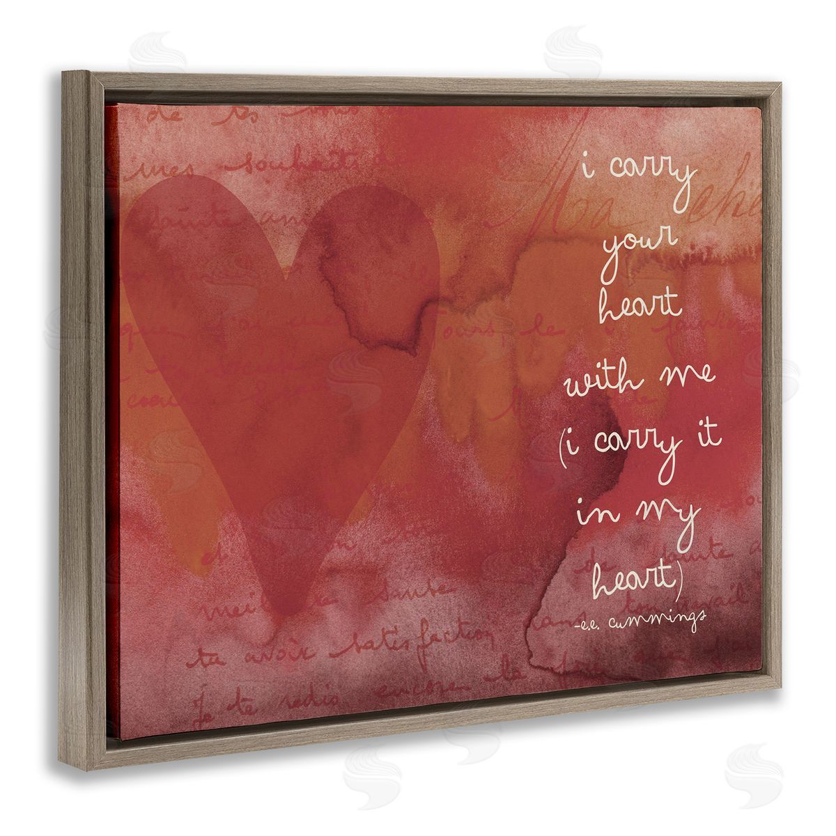 Amy Brinkman Romantic Love Quote Red Heart Typography  Brown Floating Frame Canvas Wall Art Print