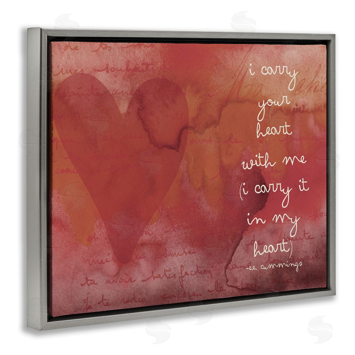 Amy Brinkman Romantic Love Quote Red Heart Typography  Gray Floating Frame Canvas Wall Art Print