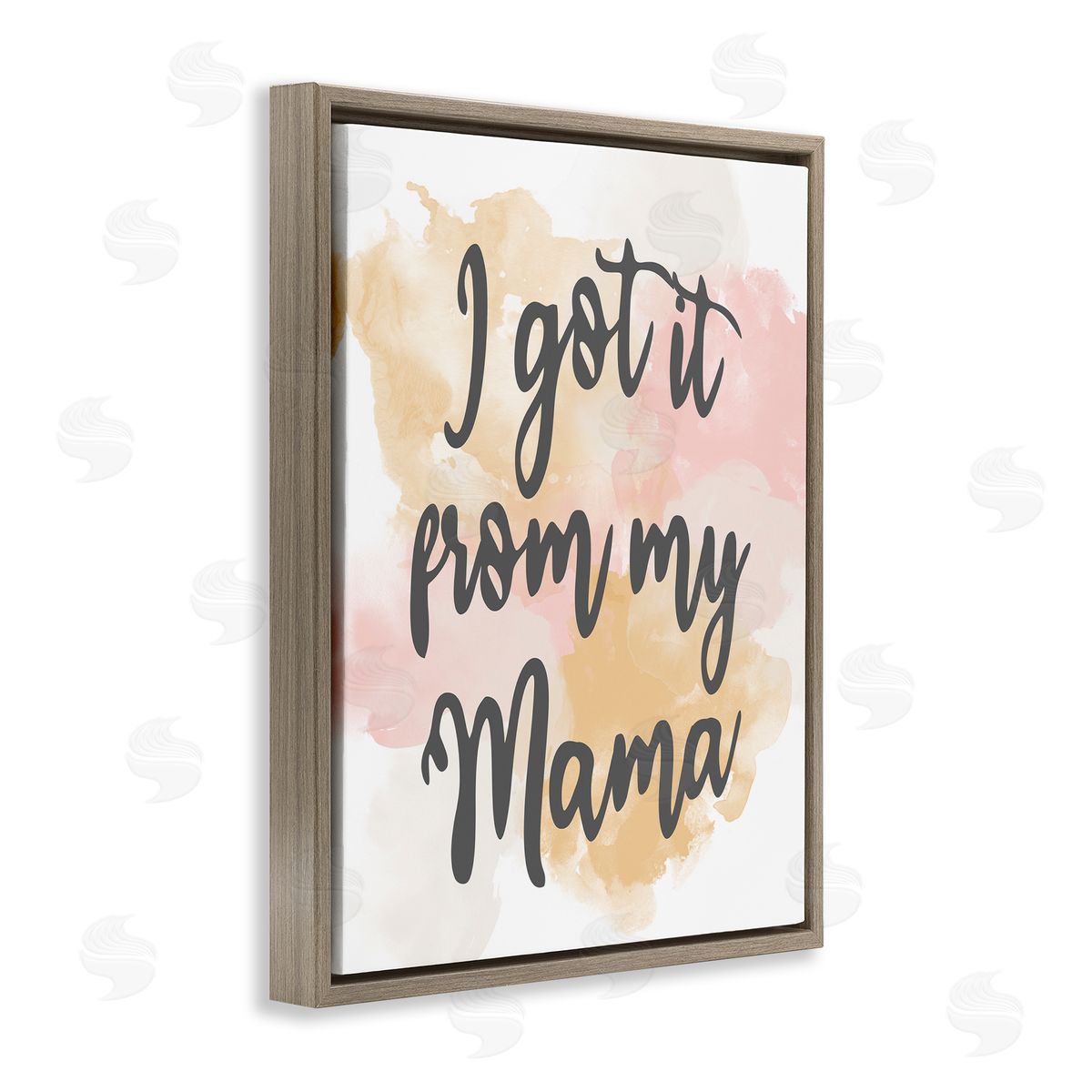 Kim Allen Got It From My Mama Watercolor Effect Calligraphy  Brown Floating Frame Canvas Wall Art Print