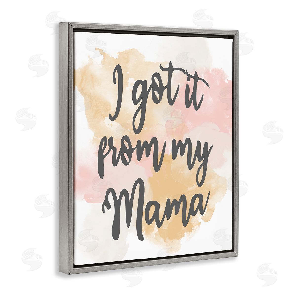 Kim Allen Got It From My Mama Watercolor Effect Calligraphy  Gray Floating Frame Canvas Wall Art Print