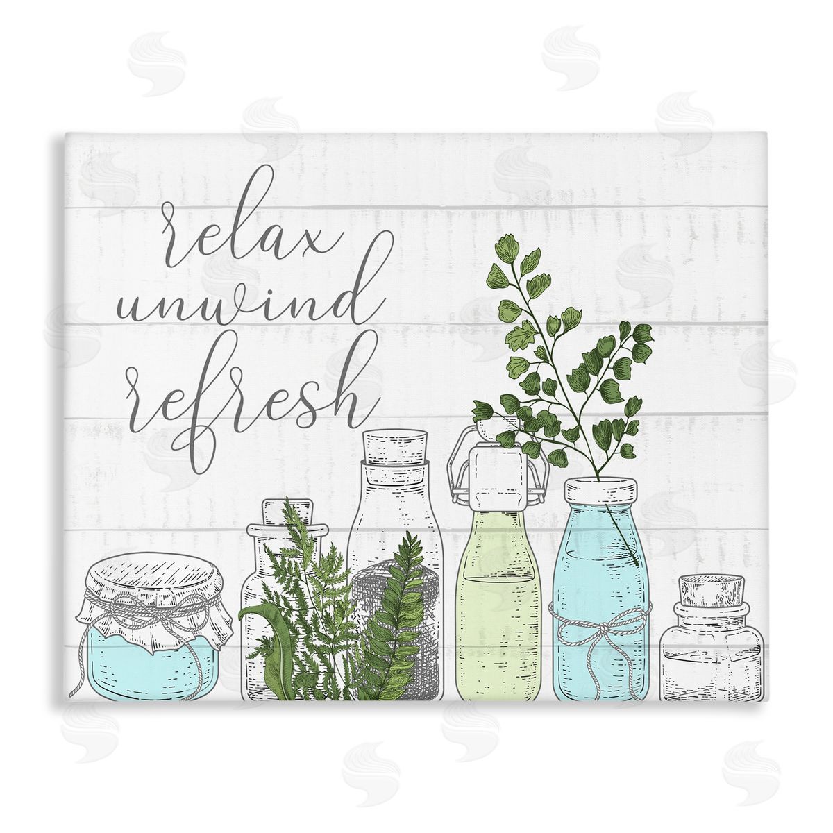 Kim Allen Relax Unwind Refresh Country Herbs Botanicals Jars  Stretched Canvas Wall Art Print