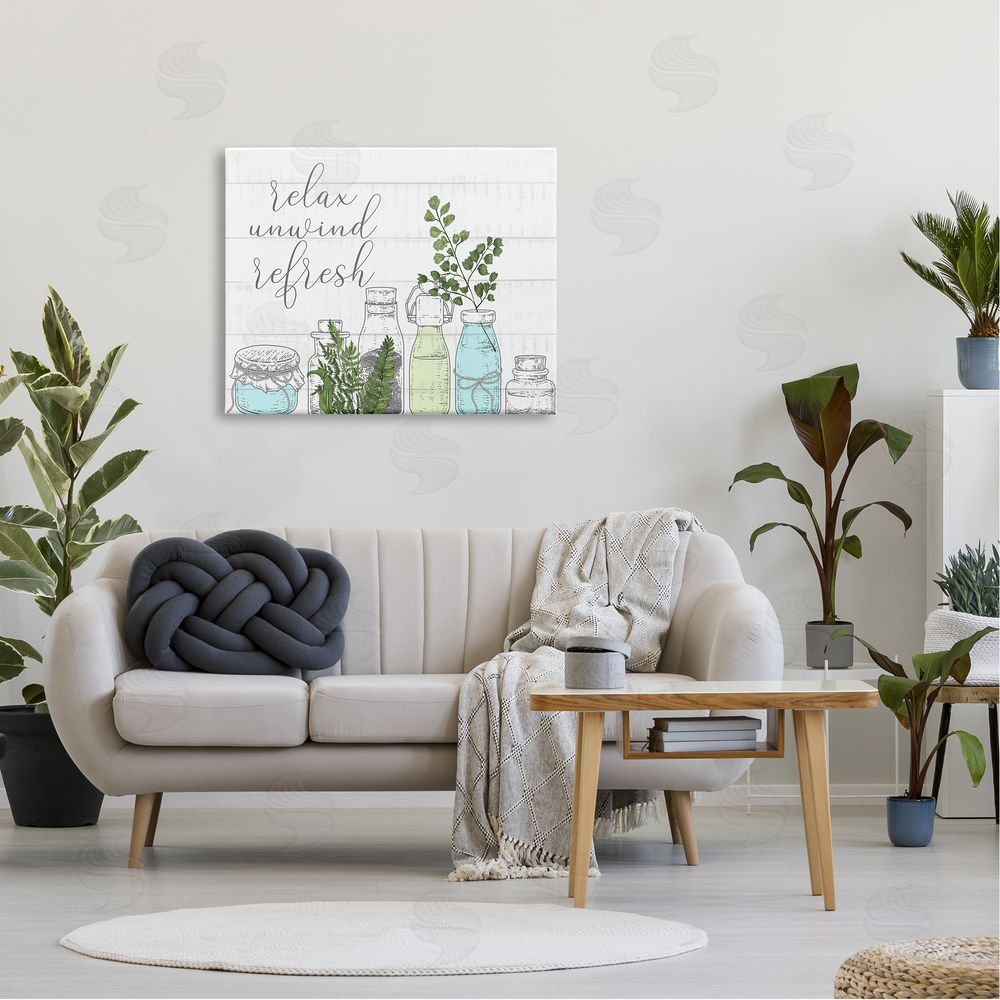 Kim Allen Relax Unwind Refresh Country Herbs Botanicals Jars  Canvas Wall Art Print in Room