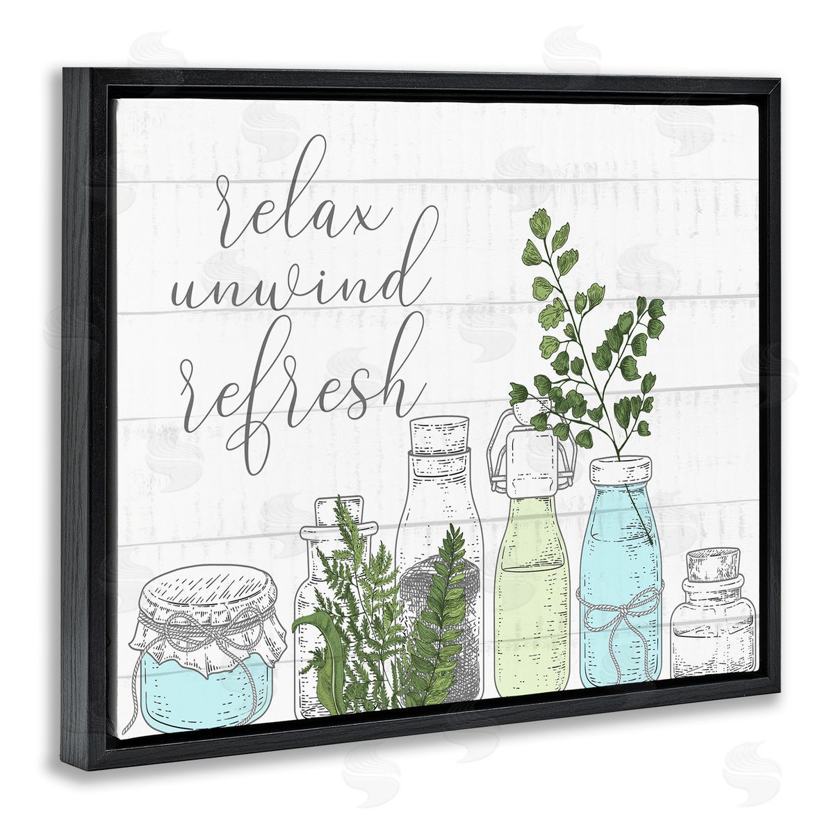 Kim Allen Relax Unwind Refresh Country Herbs Botanicals Jars  Black Floating Frame Canvas Wall Art Print